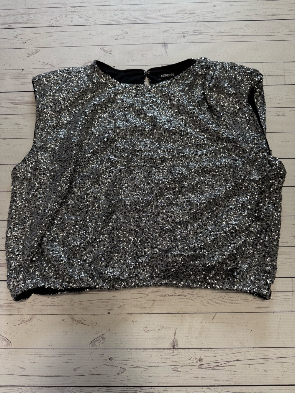 Express Silver Sequin Crewneck  Top